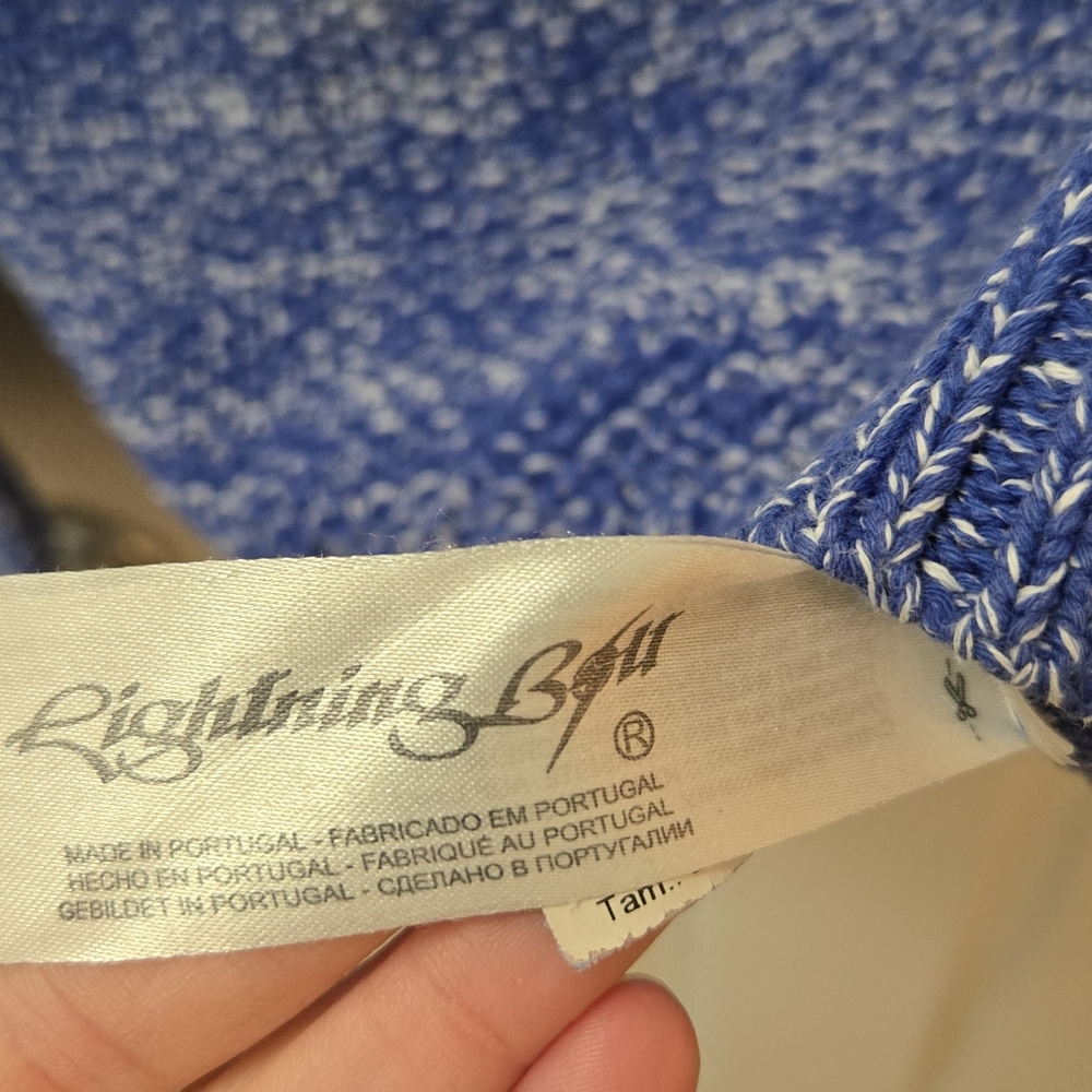 Lightning Bolt “A Pure Source” Blue Knit Cotton Crewneck Sweater • Small • Surf - Picture 3 of 6